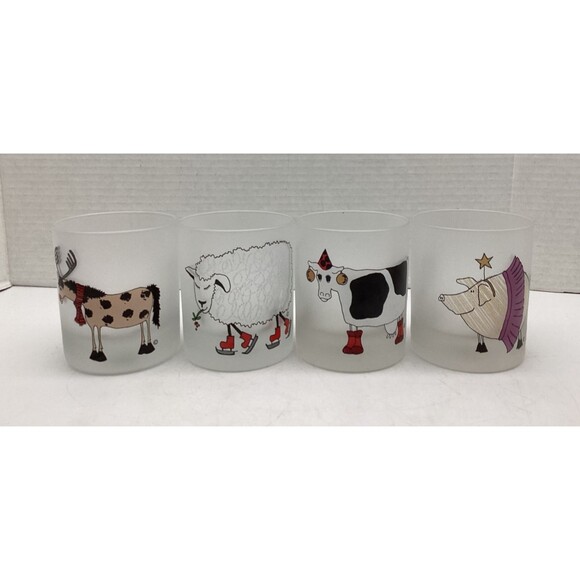 Set 4 Dartington Designs Frosted Cocktail Drinking Glasses Animals Holiday Franc - Picture 1 of 9